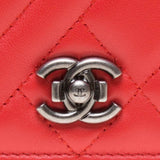 Chanel Orange Red Lambskin Quilted Wallet On Chain