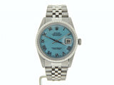 Pre Owned Mens Rolex Stainless Steel Datejust with a Blue MOP Roman Dial 16030