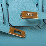 Hermes Bleu Atoll Taurillon Clemence Leather Birkin 25cm (T Stamp)