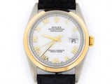 Pre Owned Mens Rolex Two-Tone Datejust with a White Roman Dial 16203