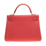 Hermes Rouge Pivoine Clemence Leather Kelly 32cm (R Stamp)
