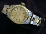 PRE OWNED LADIES ROLEX TWO-TONE OYSTER PERPETUAL WITH A CHAMPAGNE DIAL 6618