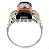 Platinum Art Deco ring with onyx & coral