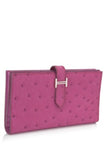 Pre-Owned Hermès Pink Ostrich Bearn Gusset Wallet