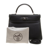 Hermes Black Clemence Leather Kelly 32cm (T Stamp)