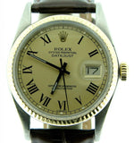 Pre Owned Mens Rolex Two-Tone Datejust with a Gold Roman Dial 16013