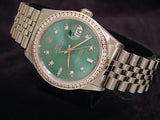 Pre Owned Mens Rolex Stainless Steel Diamond Datejust with a Green Dial 16234