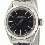 PRE OWNED LADIES ROLEX STAINLESS STEEL OYSTER PERPETUAL WITH A BLACK DIAL 6718
