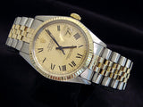 Pre Owned Mens Rolex Two-Tone Datejust with a Gold Roman Dial 16013