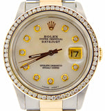 Pre Owned Mens Rolex Two-Tone Datejust Diamond White MOP 16233