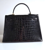 Hermes Kelly 32 Black Crocodile