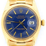 Pre Owned Mens Rolex Yellow Gold Datejust with a Blue Dial 1601
