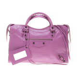Balenciaga Light Purple Lambskin Classic City Motorcycle Handbag with Shoulder S