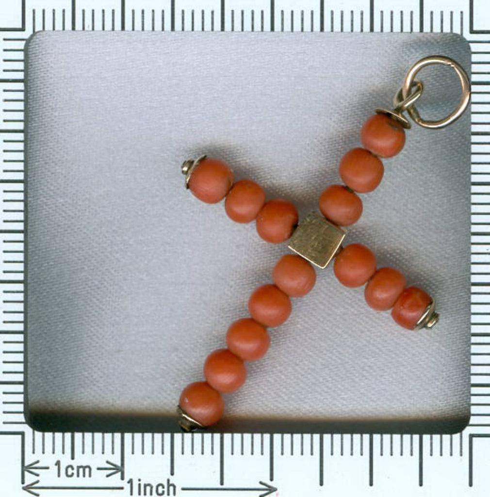 Antique blood coral cross pendant