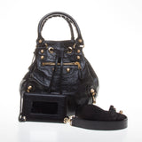 Balenciaga Black Lambskin Gold Giant 12 Mini Pom Pon Handbag