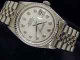 Pre Owned Mens Rolex Stainless Steel Datejust with a White MOP Diamond Dial 1603