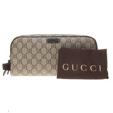 Gucci 211125 Beige/Ebony GG Supreme Canvas with Brown Leather Trim Toiletry Case