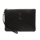 YSL / Saint Laurent 379039 Black Calfskin Matelasse Pouch