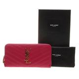 YSL / Saint Laurent 358094 Fuchsia Matelasse Calf Leather Zip Around Long Wallet