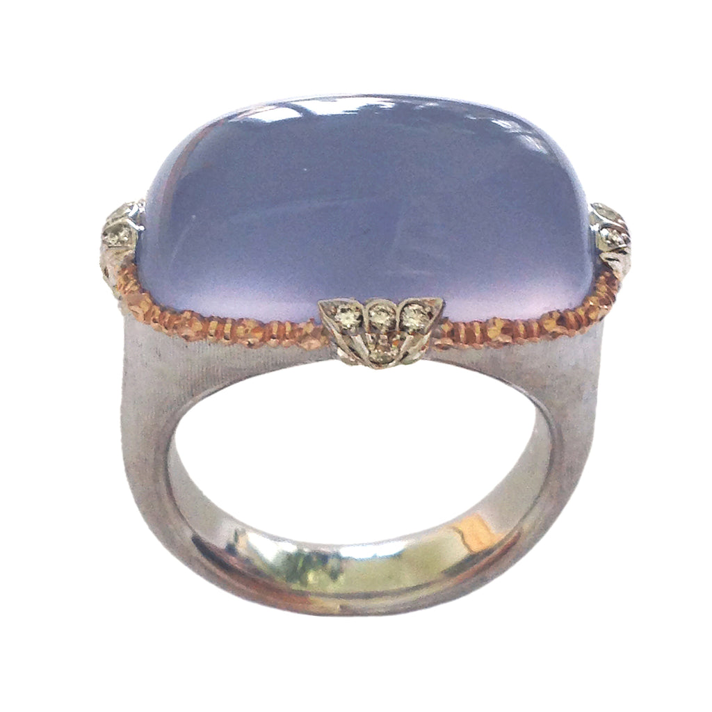 Dalben Namibian Chalcedony Diamond Gold Ring