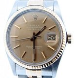 Pre Owned Mens Rolex Two-Tone Datejust with a Bronze Dial 16013