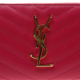 YSL / Saint Laurent 358094 Fuchsia Matelasse Calf Leather Zip Around Long Wallet