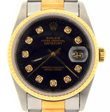 Pre Owned Mens Rolex Two-Tone Datejust with a Black Diamond Dial 16233