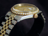 Pre Owned Mens Rolex Two-Tone Datejust Diamond with a Gold Linen Dial 16013