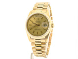 PRE OWNED MENS ROLEX YELLOW GOLD DAY-DATE WITH A GOLD/CHAMPAGNE DIAL 18038