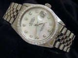 Pre Owned Mens Rolex Stainless Steel Datejust White MOP Diamond 16030