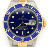 PRE OWNED MENS ROLEX TWO-TONE SUBMARINER DATE WITH A BLUE DIAL 16613T