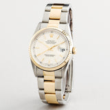 Pre Owned Mens Rolex Two-Tone Datejust with a White Dial 16233