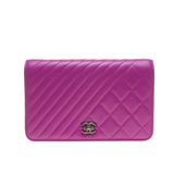 Chanel Magenta Lambskin Quilted Wallet On Chain