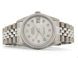 Pre Owned Mens Rolex Stainless Steel Datejust with a Silver Diamond Dial 16220