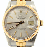 Pre Owned Mens Rolex Two-Tone Datejust with a Silver Dial 16013