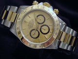 PRE OWNED MENS ROLEX TWO-TONE DAYTONA WITH A GOLD DIAL 16523