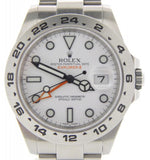 PRE OWNED MENS ROLEX STAINLESS STEEL EXPLORER II WITH A WHITE DIAL 216570