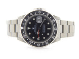 PRE OWNED MENS ROLEX STAINLESS STEEL GMT MASTER II WITH A BLACK DIAL 16710