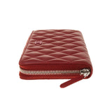 Chanel Red Lambskin Quilted Zip Around Long Wallet