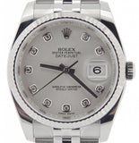 Pre Owned Mens Rolex Stainless Steel Datejust with a Silver Diamond Dial 116234