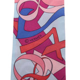 Hermes Red / Pink / Bright Bluel Silk with Multicolor Pattren Twilly