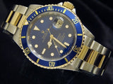 PRE OWNED MENS ROLEX TWO-TONE SUBMARINER DATE WITH A BLUE DIAL 16613
