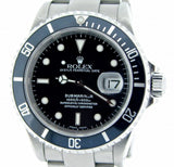 PRE OWNED MENS ROLEX STAINLESS STEEL SUBMARINER DATE WITH A BLACK DIAL 16610
