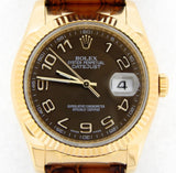 Pre Owned Mens Rolex Yellow Gold Datejust with a Bronze Arabic Dial 116138
