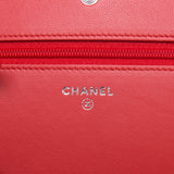 Chanel Orange Red Lambskin Quilted Wallet On Chain