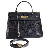 Hermes Kelly 32 Black Crocodile