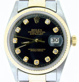 Pre Owned Mens Rolex Two-Tone Datejust with a Black Diamond Dial 1601