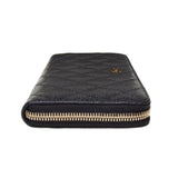 Chanel A50097 Black Caviar Leather Quilted Zip Around Long Wallet