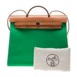 Hermes Green Canvas Herbag Zip 39cm (R Stamp)