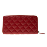 Chanel Red Lambskin Quilted Zip Around Long Wallet